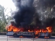 Пассажирский автобус сгорел дотла в Павлодаре