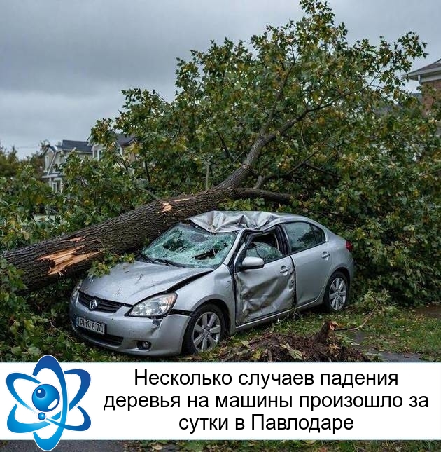 Несколько случаев падения деревья на машины произошло за сутки в Павлодаре